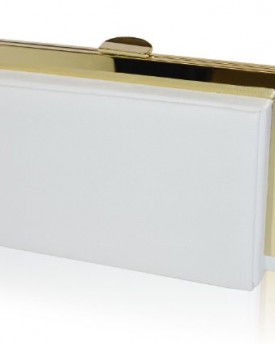 White-Leather-Light-Gold-Frame-Clutch-with-Dust-Bag-0