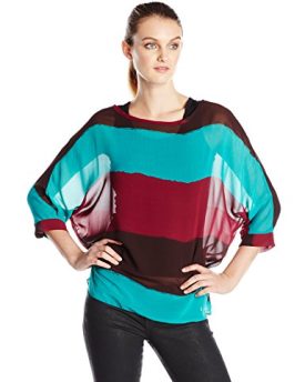 Woman-Boat-Neck-Dolman-Sleeve-Blouse-w-Tank-Top-Set-Sea-Green-M-0