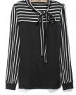 Women-Blouses-Polo-Neck-Puff-Black-White-Stripe-Long-Sleeve-Shirt-Tops-0-1