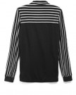 Women-Blouses-Polo-Neck-Puff-Black-White-Stripe-Long-Sleeve-Shirt-Tops-0-2