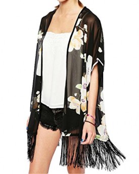 Womens-Batwing-Sleeve-Floral-Print-Tassels-Fringed-Chiffon-Loose-Kimono-Cardigan-Jacket-Coat-Tops-L-Black-0