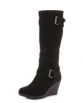 Womens-Black-Mid-Wedge-Knee-High-Winter-Boots-SIZE-7-0