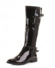 Womens-Black-Patent-Flat-Riding-Knee-Boots-SIZE-6-0