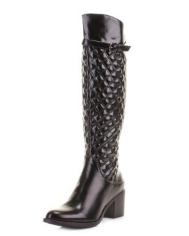 Womens-Block-Heel-Quilted-Knee-High-Black-Boots-SIZE-7-0