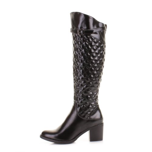 Womens Block Heel Quilted Knee High Black Boots SIZE 7 - Image 6