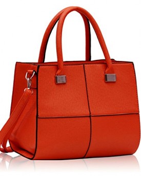 Womens-Check-Print-Designer-Faux-Leather-Celebrity-Style-Tote-Handbag-Orange-Celebrity-Fashion-0