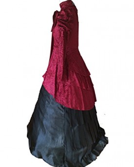 Womens-Dark-Red-Burgundy-Gothic-Victorian-Steampunk-Long-Blouse-Dress-12-0