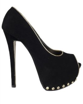 Womens-Fashion-High-Heel-Stiletto-Peep-Toe-Platform-Gold-Trim-Stud-Party-Shoes-Black-7-0