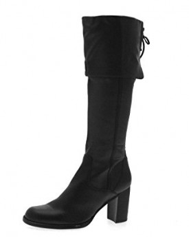 Womens-Faux-Leather-Knee-High-Length-Boots-Block-Heels-Ladies-Shoes-Black-Size-UK-4-0