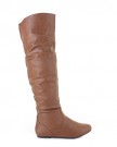 Womens-Knee-HIgh-Slouch-Pirate-Cuff-Leather-Style-Tan-Flat-Ladies-Boots-SIZE-4-0-2