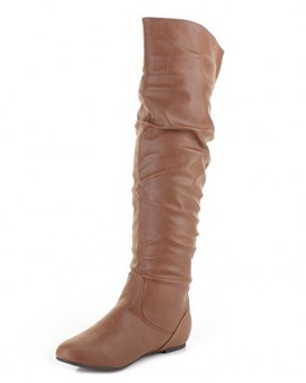 Womens-Knee-HIgh-Slouch-Pirate-Cuff-Leather-Style-Tan-Flat-Ladies-Boots-SIZE-4-0