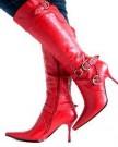 Womens-Knee-High-Length-Wide-Calf-Faux-Leather-Stiletto-High-Heels-Boots-Buckles-Shoes-Ladies-Red-Size-UK-3-0-2
