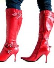 Womens-Knee-High-Length-Wide-Calf-Faux-Leather-Stiletto-High-Heels-Boots-Buckles-Shoes-Ladies-Red-Size-UK-3-0-3