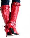 Womens-Knee-High-Length-Wide-Calf-Faux-Leather-Stiletto-High-Heels-Boots-Buckles-Shoes-Ladies-Red-Size-UK-3-0-4