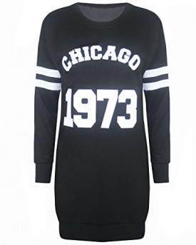 Womens-Ladies-1973-Chicago-Print-Long-Sleeves-Baggy-Dress-Long-Sweatshirt-Top-0