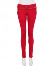 Womens-Ladies-Animal-Belt-Stretch-Slim-Skinny-Fit-Jeans-Coloured-Trousers-Pants-Red6-0-1