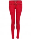 Womens-Ladies-Animal-Belt-Stretch-Slim-Skinny-Fit-Jeans-Coloured-Trousers-Pants-Red6-0