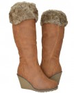 Womens-Ladies-Blacktan-Wedge-Heel-Knee-High-Winter-Fur-Riding-Boots-Colour-Brown-Tan-Size-Uk-5-0-0