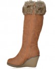 Womens-Ladies-Blacktan-Wedge-Heel-Knee-High-Winter-Fur-Riding-Boots-Colour-Brown-Tan-Size-Uk-5-0-2