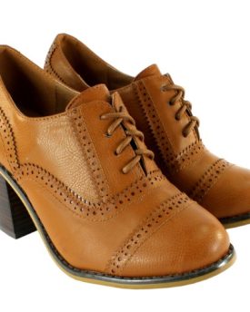 Womens-Ladies-Chunky-Mid-Heel-Brogue-Style-Lace-Up-Ankle-High-Boots-Tan-8-0