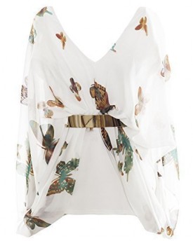 Womens-Ladies-Drape-Chiffon-Batwing-Butterfly-Gold-Buckle-V-Neck-Gypsy-Tunic-Top-COLOR-CREAM-GREEN-SIZE-20-0