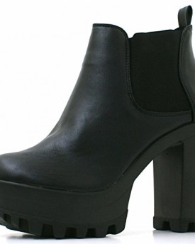 Womens-Ladies-Faux-Leather-Chunky-High-Heel-Cleated-Grip-Sole-Platform-Chelsea-Ankle-Shoes-Boots-C10-3-BLACK-FAUX-LEATHER-0
