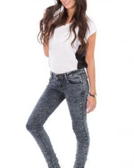 Womens-Ladies-High-Rise-Acid-Wash-Crinkled-Skinny-Fit-Stretch-JeansTrousers-BLACKSMALL-0