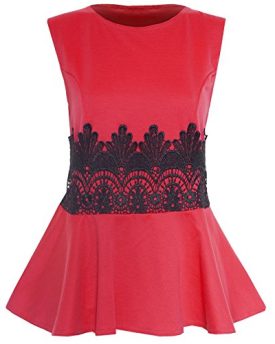 Womens-Ladies-Sleeveless-Stretchy-Pleated-Flared-Plain-Waist-Lace-Peplum-Top-0