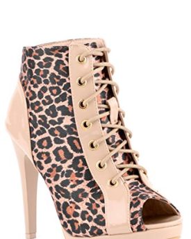 Womens-Leopard-Print-Peep-Toe-Boots-Ladies-UK-2-EU-35-Apricot-0