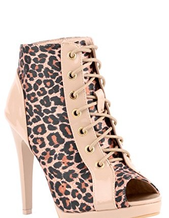 Womens-Leopard-Print-Peep-Toe-Boots-Ladies-UK-2-EU-35-Apricot-0