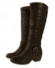 Womens-MANFIELD-Black-Leather-Look-Cuban-Heel-Knee-High-Riding-Boots-3-0
