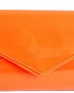 Womens-Neon-Orange-Patent-Ladies-Envelope-Medium-Shiny-Evening-Party-Handbag-Clutch-Bag-0