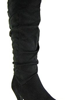 Womens-New-Round-Toe-Long-Leg-Boot-Ladies-Smart-Mid-High-Heel-Knee-High-Black-Faux-Suede-Size-8-UK-0