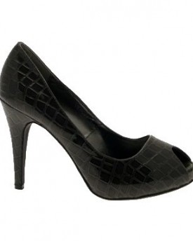 Womens-Patent-Croc-Peeptoe-High-Heels-Ladies-Platform-Party-Shoes-Black-Size-UK-7-0