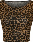 Womens-Print-Pattern-Short-Cap-Sleeve-Ladies-Crop-Stretch-T-Shirt-Top-Brown-Leopard-12-14-0