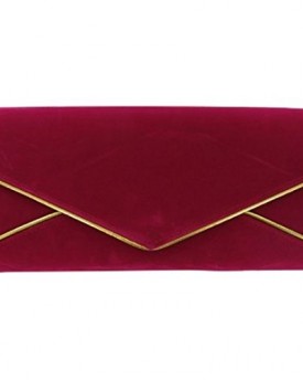 Womens-Red-Evening-Faux-Suede-Gold-Trim-Ladies-Hard-Case-Envelope-Clutch-Bag-0