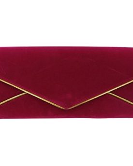 Womens-Red-Evening-Faux-Suede-Gold-Trim-Ladies-Hard-Case-Envelope-Clutch-Bag-0