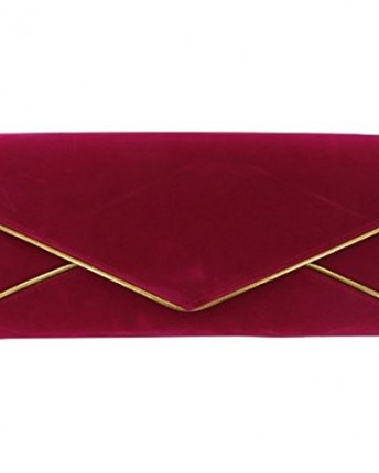 Womens-Red-Evening-Faux-Suede-Gold-Trim-Ladies-Hard-Case-Envelope-Clutch-Bag-0