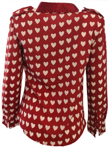 Women's Red Sweet Heart Print Long Sleeve Blouse Shirt Tops 3 Sizes (S 653329) - Image 3