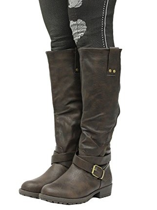 Womens-Riding-Biker-Ladies-Leather-Style-Low-Heel-Zip-Knee-High-Boots-Shoes-Size-0