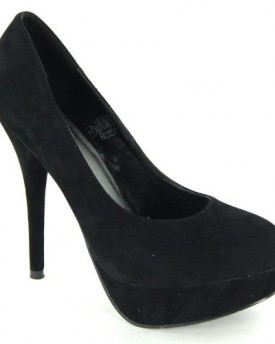 Womens-Round-Toe-Court-Ladies-High-Heel-Stiletto-Platform-Shoe-Black-Faux-Suede-Size-7-UK-0