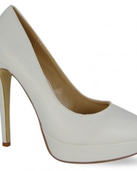 Womens-Round-Toe-Ladies-High-Stiletto-Heel-Platform-Court-Shoe-White-Faux-Leather-Size-6-UK-0