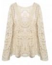 Womens-Sexy-Flower-Lace-Semi-Sheer-Embroidered-Crochet-Top-Blouse-T-Shirt-Uk-10-TagM-Cream-0-0