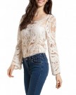 Womens-Sexy-Flower-Lace-Semi-Sheer-Embroidered-Crochet-Top-Blouse-T-Shirt-Uk-10-TagM-Cream-0-1