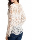 Womens-Sexy-Flower-Lace-Semi-Sheer-Embroidered-Crochet-Top-Blouse-T-Shirt-Uk-10-TagM-Cream-0-2