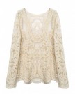 Womens-Sexy-Flower-Lace-Semi-Sheer-Embroidered-Crochet-Top-Blouse-T-Shirt-Uk-10-TagM-Cream-0-4