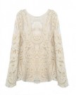 Womens-Sexy-Flower-Lace-Semi-Sheer-Embroidered-Crochet-Top-Blouse-T-Shirt-Uk-10-TagM-Cream-0-5