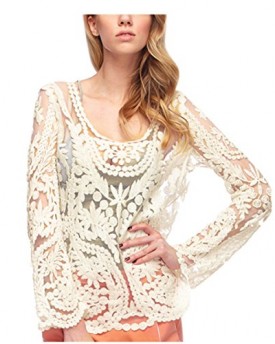 Womens-Sexy-Semi-Sheer-Sleeve-Embroidery-Floral-Lace-Crochet-Top-Blouse-Tee-UK-10-12-Cream-0