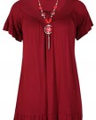 Womens-Short-Ruffle-Frill-Sleeve-Ladies-V-Neckline-Stretch-T-Shirt-Bead-Necklace-Top-Plus-Size-Burgundy-Size-16-18-0