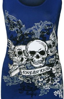 Womens-Skull-Forever-Young-Print-Racer-Back-Sleeveless-Ladies-Vest-Top-Blue-8-10-0